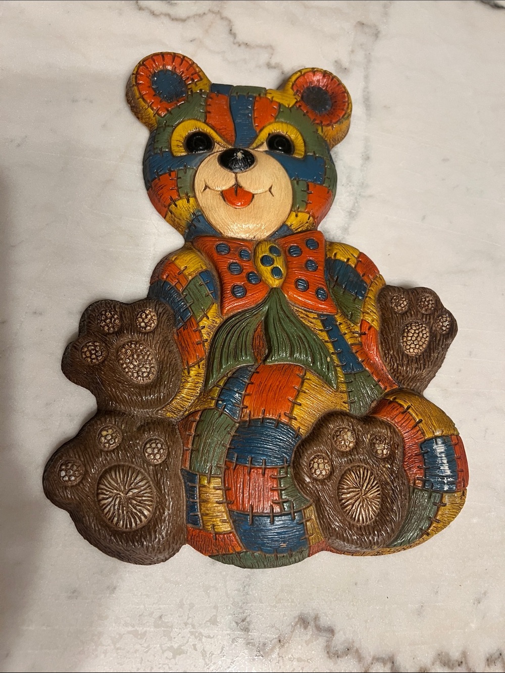 Colorful Vintage Patchwork Bear Wall Art by Foam Craft, Bear Wall Decor, 1970’s